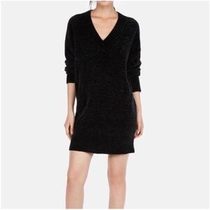 Express Chenille Velvet Black V-Neck Sweater Dress